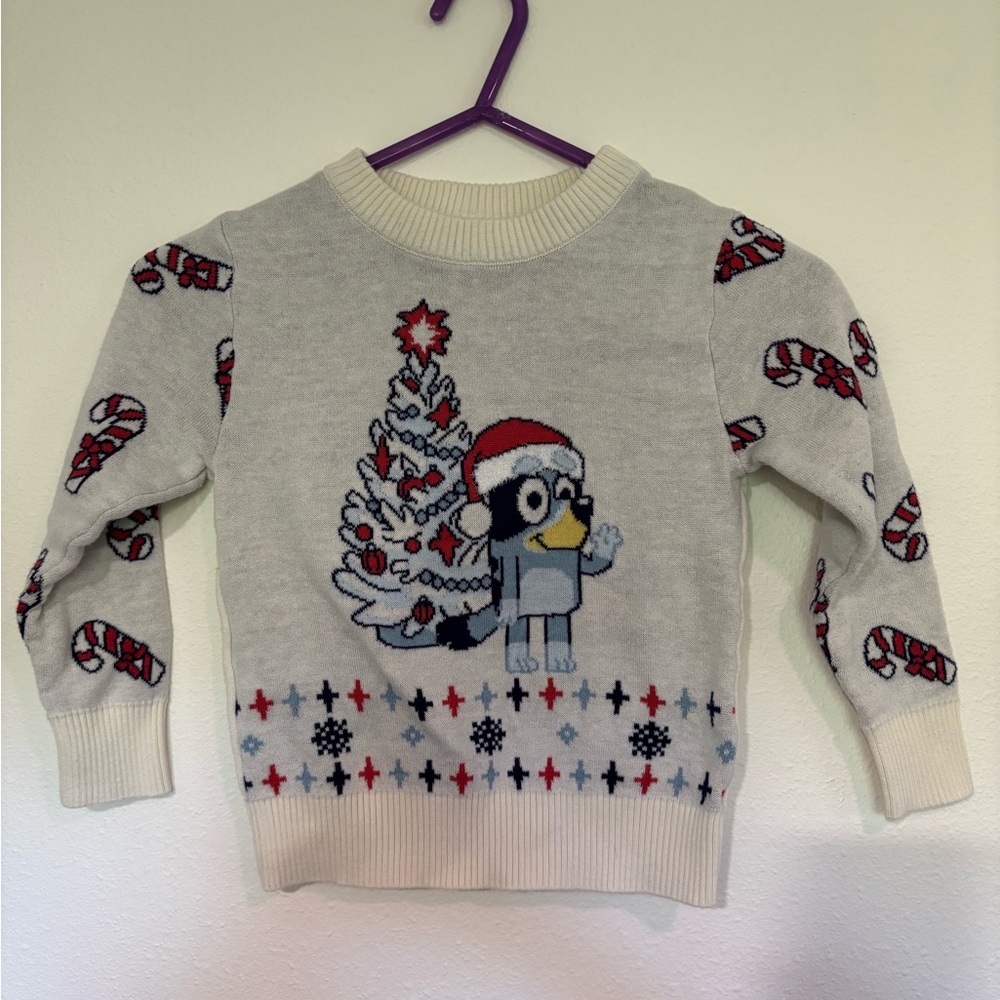 Kids Bluey Holiday Sweater with Candy Cane Accents